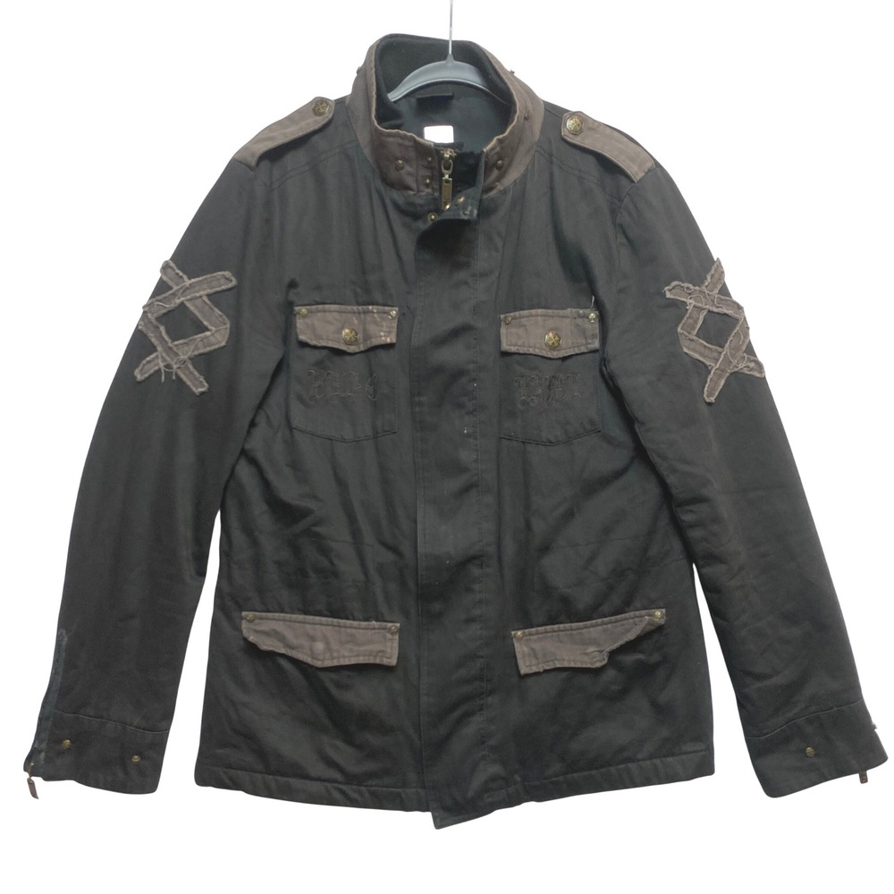 Black Label Military Field Jacket Mens M Black Distressed Goth Punk Premium